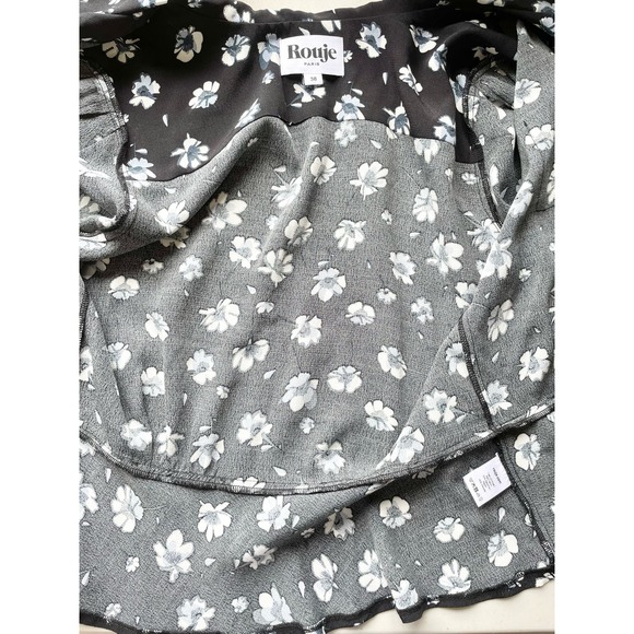 Rouje Paris Jose Floral Blouse Tops Navy Blue White Size 38 US 6 - Picture 7 of 7